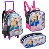 Kit Escola Mochila + Lancheira Térmica + Estojo Meninas Personagem Feminina Porta Lápis Caneta Giz Apontador Borracha Infantil