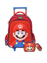 Kit Escola Super Mario Mochila Roda Lancheira Estojo - Azul