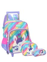Kit Escola Unicórnio Luxo Mochila Rodas Lancheira Estojo LL