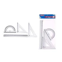 Kit Escolar 1 Grau Waleu 4 peças Cristal Régua Transferidor Kit Escolar 1 Grau Waleu 4 peças Cristal Régua Transferidor