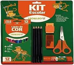 Kit Escolar - 12 Lápis de Cor + 04 Lápis Grafite + 01 Apontador + 01 Borracha + 01 Cola Bastão + 01 Tesoura