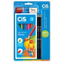 Kit Escolar 12 Lápis de Cor + 2 Lápis Pretos + 2 Un.- Cis