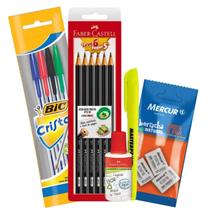 Kit Escolar 14 Itens Canetas BIC + Borracha Mercur + Lápis Preto + Corretivo Faber Escolar Escritório Home Office Kit Escolar 14 Itens Canetas BIC + Borracha Mercur + Lápis Preto + Corretivo Faber Escolar Escritório Home Office