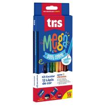 Kit Escolar 15 Peças Lápis de Cor Tris MegaSoft