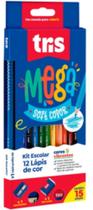 Kit Escolar 15 Peças Lápis de Cor Tris MegaSoft