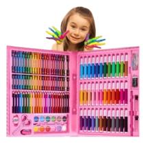 Kit Escolar 150 Peças Menina Maleta Pintura Colorir Mundo Es
