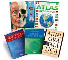 Kit Escolar - 2 Atlas + 2 Dicionários + 1 Gramática - EDITORA RIDEEL