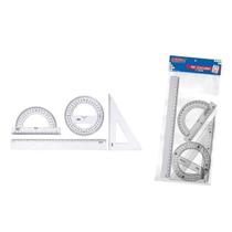 Kit Escolar 2 Grau Waleu 4 peças Cristal Régua Transferidor
