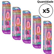 Kit Escolar 2 Lápis 1 Borracha 1 apontador Leonora