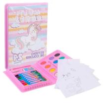 KIT Escolar 24 Peças Colorir Unicórnio Rosa