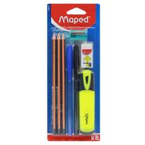 Kit Escolar 3 Lápis, 2 Canetas, Marca Texto Apontador E Borracha Maped