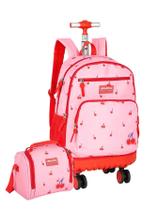 Kit Escolar 4 Rodas Cherry Love Mochila Rodas + Lancheira