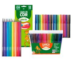 Kit Escolar 5 Leo&Leo - Lápis 12 Cores Eco + Hidrográfica 24 Cores