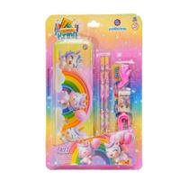 Kit escolar 6 itens com estojo metalico - polibrinq -