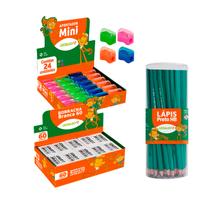 KIt Escolar 72 Lápis de Escrever HB 60 Borrachas 24 Mini Apontadores Volta às Aulas