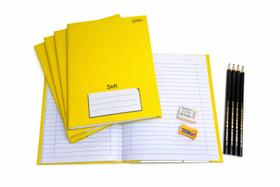 Kit Escolar Amarelo - 4 Cadernos Brochura Capa Dura 48 folhas + Lápis, Borracha e Apontador Kit Escolar Amarelo - 4 Cadernos Brochura Capa Dura 48 folhas + Lápis, Borracha e Apontador