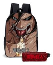 Kit Escolar Anime Attack on Titan para Meninos com Mochila Estilizada e Estojo Incluso