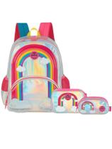 Kit Escolar Arco-Íris Mochila De Costas +Estojo Box E Triplo