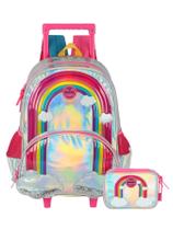 Kit Escolar Arco-Íris Mochila Rodas Costas + Estojo Box