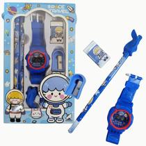 Kit Escolar Astronauta Infantil Com Relógio Azul SpaceTravel
