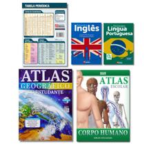 Kit Escolar - Atlas de Anatomia, Atlas Geográfico, Tabela Periódica, Mini Dic. Português e Inglês Kit Escolar - Atlas de Anatomia, Atlas Geográfico, Tabela Periódica, Mini Dic. Português e Inglês