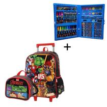 Kit Escolar Avengers Mala + Lancheira + Maleta de Pintura