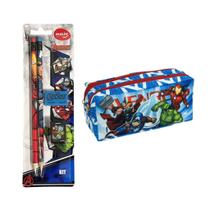 Kit Escolar Avengers Marvel Estojo 2 Zíperes + Lápis, Borracha e Apontador Vingadores Kit Escolar Avengers Marvel Estojo 2 Zíperes + Lápis, Borracha e Apontador Vingadores