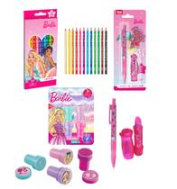 Kit Escolar Barbie 18pcs Lápis, Borracha Lapiseira, Carimbos