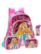 Kit Escolar Barbie Luxo Mochila Costas Lancheira Estojo Rs2