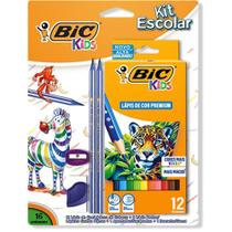 Kit Escolar BIC KIDS 12 Cores + Borracha + Apontador + Lápis Preto Blister