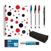 Kit Escolar Billy Balls caderno 10M+caneta+estojo+lapiseira