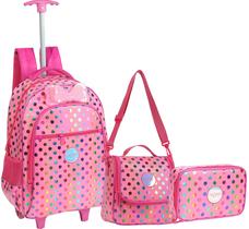 Kit escolar bolsa mochila rodinha infantil feminina Meninas Lancheira Térmica e Estojo KIT8152