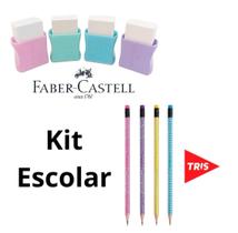 Kit Escolar Borracha Faber Castell Tons Pastel +lápis HB n.2 Tris 04 de cada.