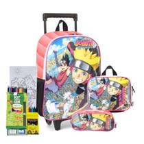 Kit Escolar Boruto Mochila Carrinho Estojo E Lancheira