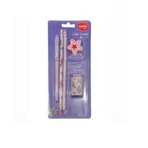 Kit escolar by sof bt c/5 itens, caneta, lapis, borracha e apont.