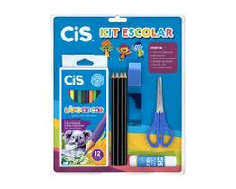 Kit Escolar c/ Lápis de Cor + Borracha + Apontador + Cola + Tesoura + Lapis HB - CiS