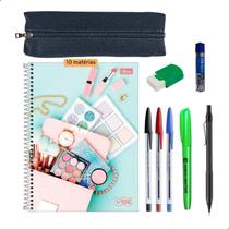 Kit Escolar Caderno 10 Materias Estojo Lapiseira + Itens