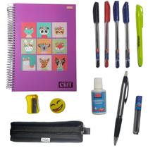 Kit Escolar Caderno 10 Materias + Lapiseira Estojo Universitário c 12 Acessórios Kit Escolar Caderno 10 Materias + Lapiseira Estojo Universitário c 12 Acessórios