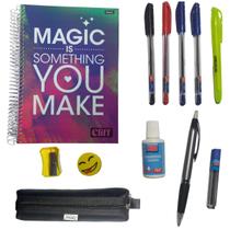 Kit Escolar Caderno 10 Materias + Lapiseira Estojo Universitário c 12 Acessórios Kit Escolar Caderno 10 Materias + Lapiseira Estojo Universitário c 12 Acessórios