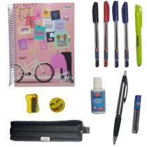 Kit Escolar Caderno 10 Materias + Lapiseira Estojo Universitário c 12 Acessórios Kit Escolar Caderno 10 Materias + Lapiseira Estojo Universitário c 12 Acessórios