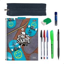 Kit Escolar Caderno 10 Materias Tilibra Estojo Lapiseira Canetas + Itens