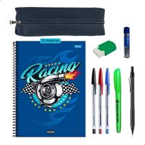 Kit Escolar Caderno 15 Materias Estojo Lapiseira Canetas + Itens