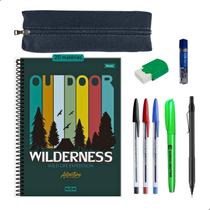 Kit Escolar Caderno 20 Materias Estojo Lapiseira Canetas + Itens