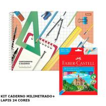 Kit escolar caderno de desenho milimetrado + lapis 24 cores Kit escolar caderno de desenho milimetrado + lapis 24 cores