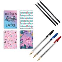 Kit escolar caderno e caneta masculino