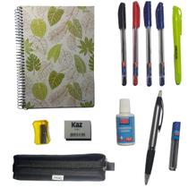 Kit Escolar Caderno + Lapiseira Estojo Universitário c 12 Acessórios