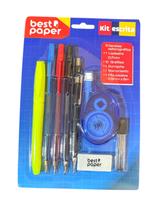 Kit Escolar Canetas + lapiseira + Borracha + marca texto