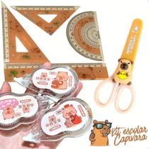 Kit escolar capivara com 3 fitas corretivas, 1 tesoura, 4 réguas Kit escolar capivara com 3 fitas corretivas, 1 tesoura, 4 réguas