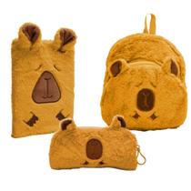 Kit Escolar Capivara Estojo Mochila Caderno De Pelúcia Fofa
