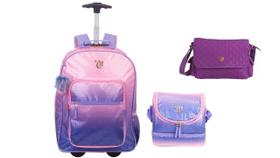 Kit Escolar Capricho Lantejoula Mochila De Rodas + Lancheira